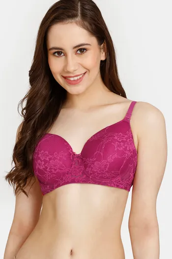 Buy Rosaline Padded Wired 3/4th Coverage Lace Bra - Festival Fuschia